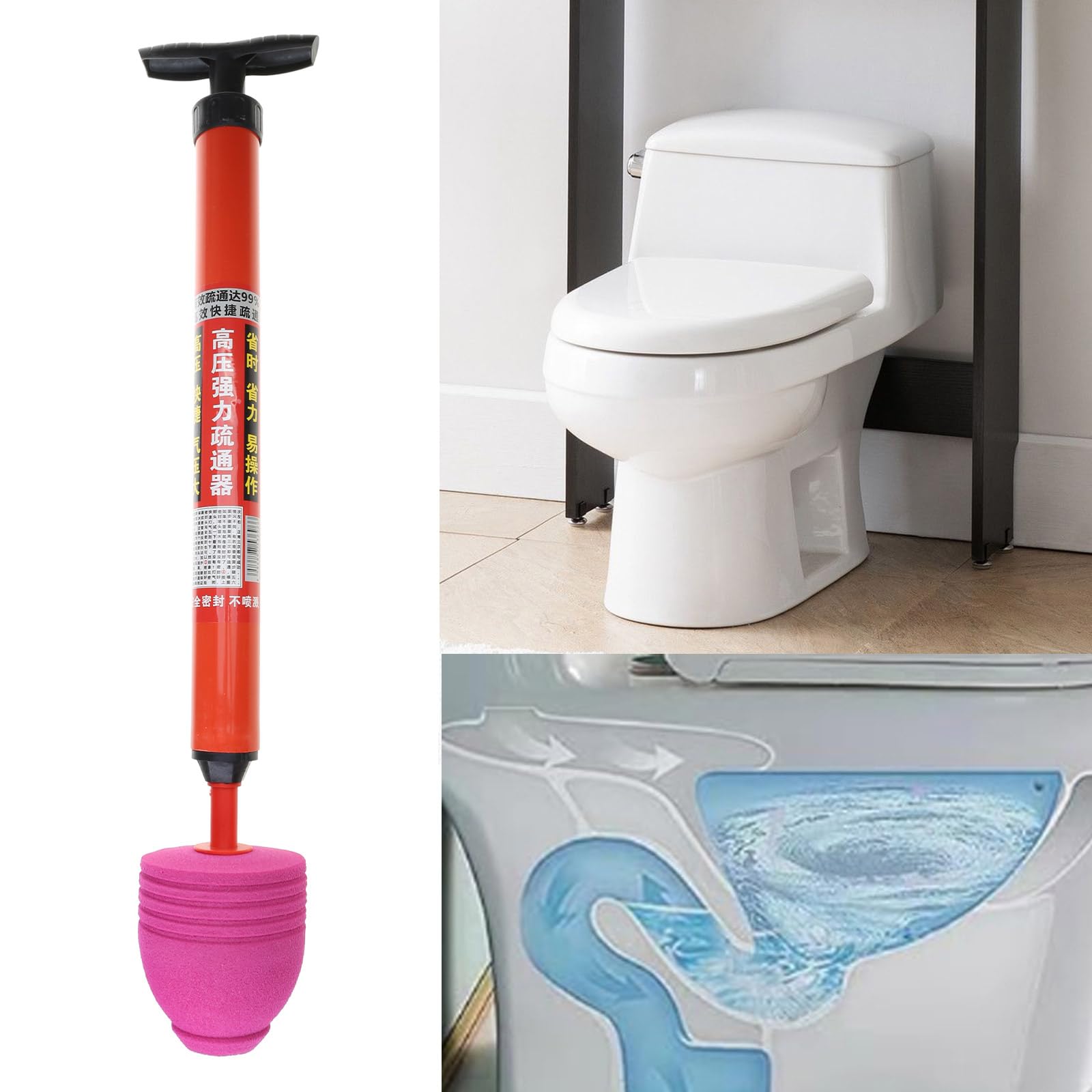 Antovso Toilet Plunger, Toilet Plungers For Unblocking (High Pressure), Drain Clogs Remover For Bathroom Kitchen, Strong Power Sink Unblocker Tool, Toilet Cleaning Tool
