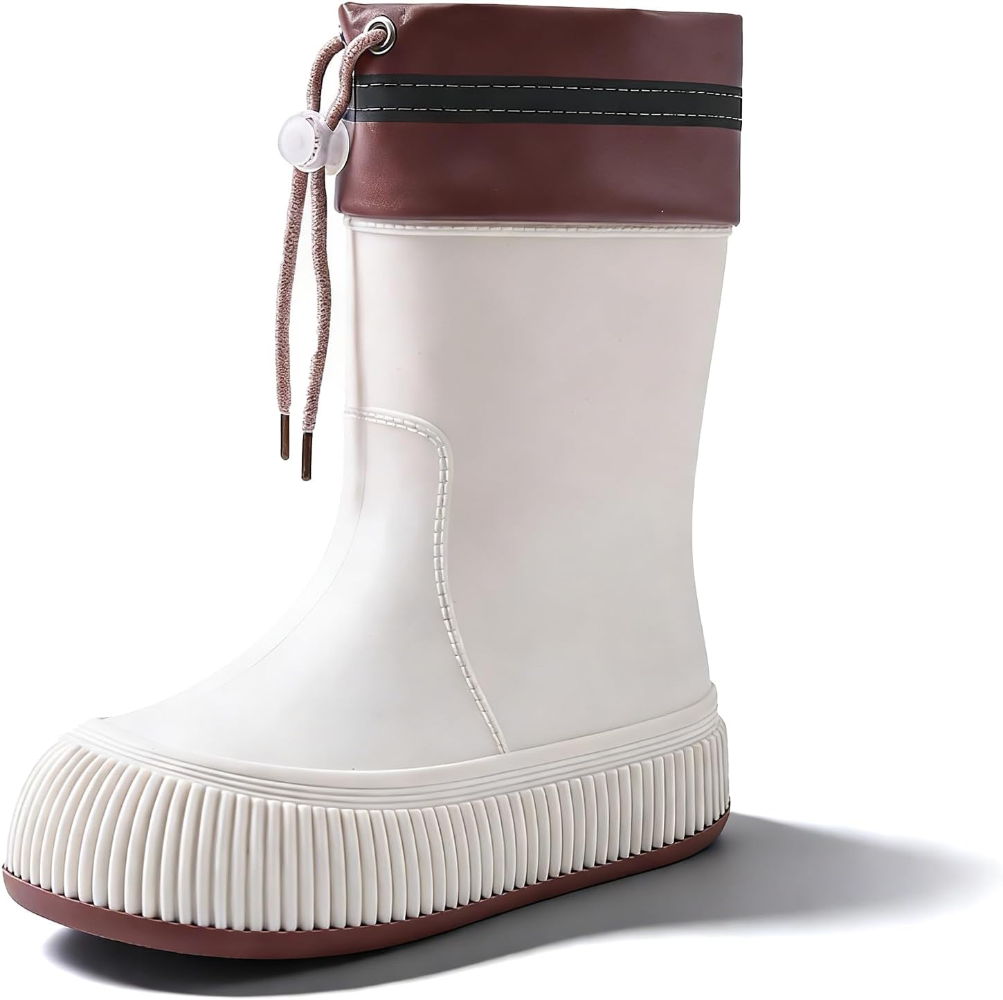 Women's EVA Flat Ankle Rain Boots Comfort Round Big Toed Pull on Drawstring Water Proof Anti-slip Mid-calf Garden Work Boots