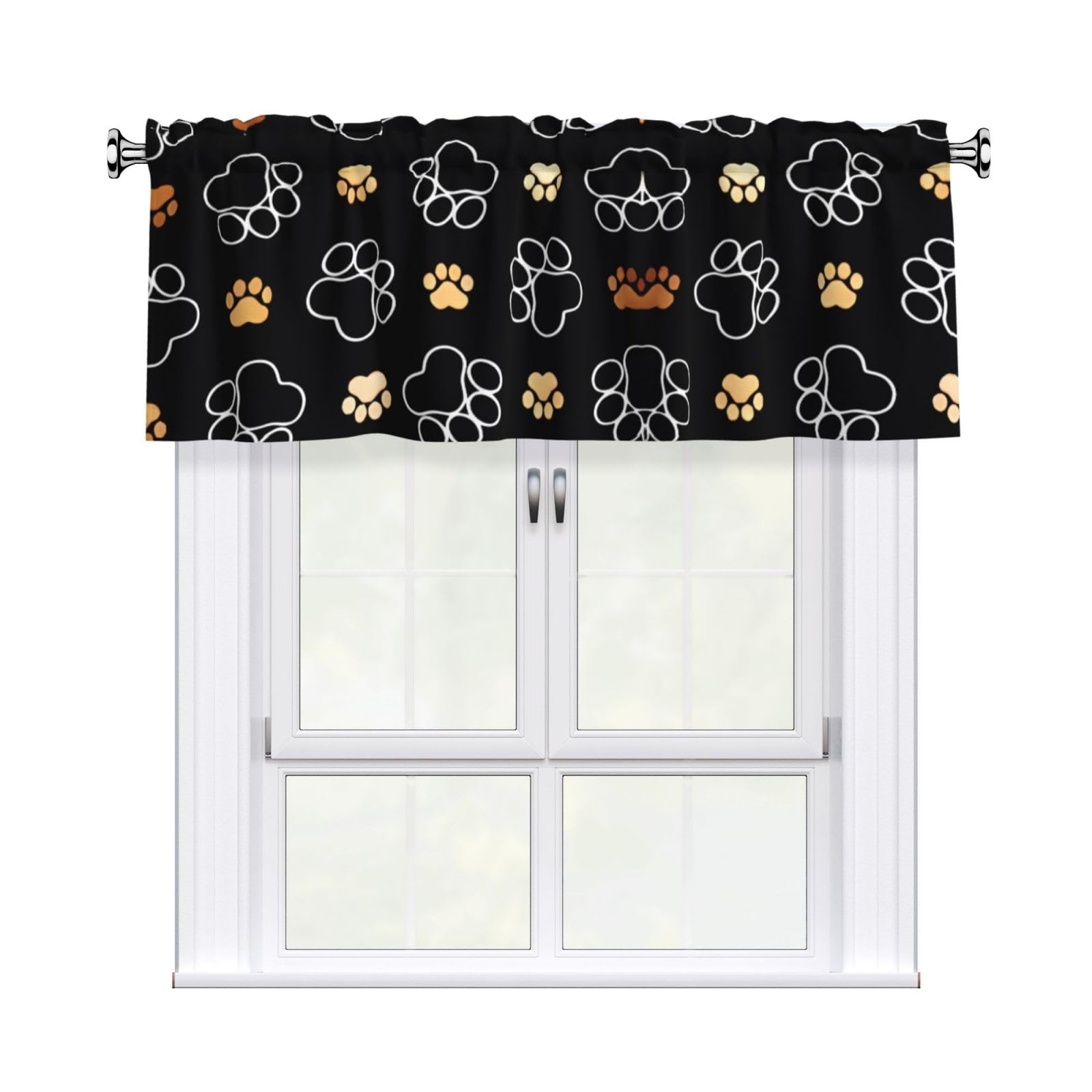 WHJDPP Dog Paw Prints Prints Charming Kitchen Window Cover – 54x18 Inch Peach Skin Valance with Decorative Print