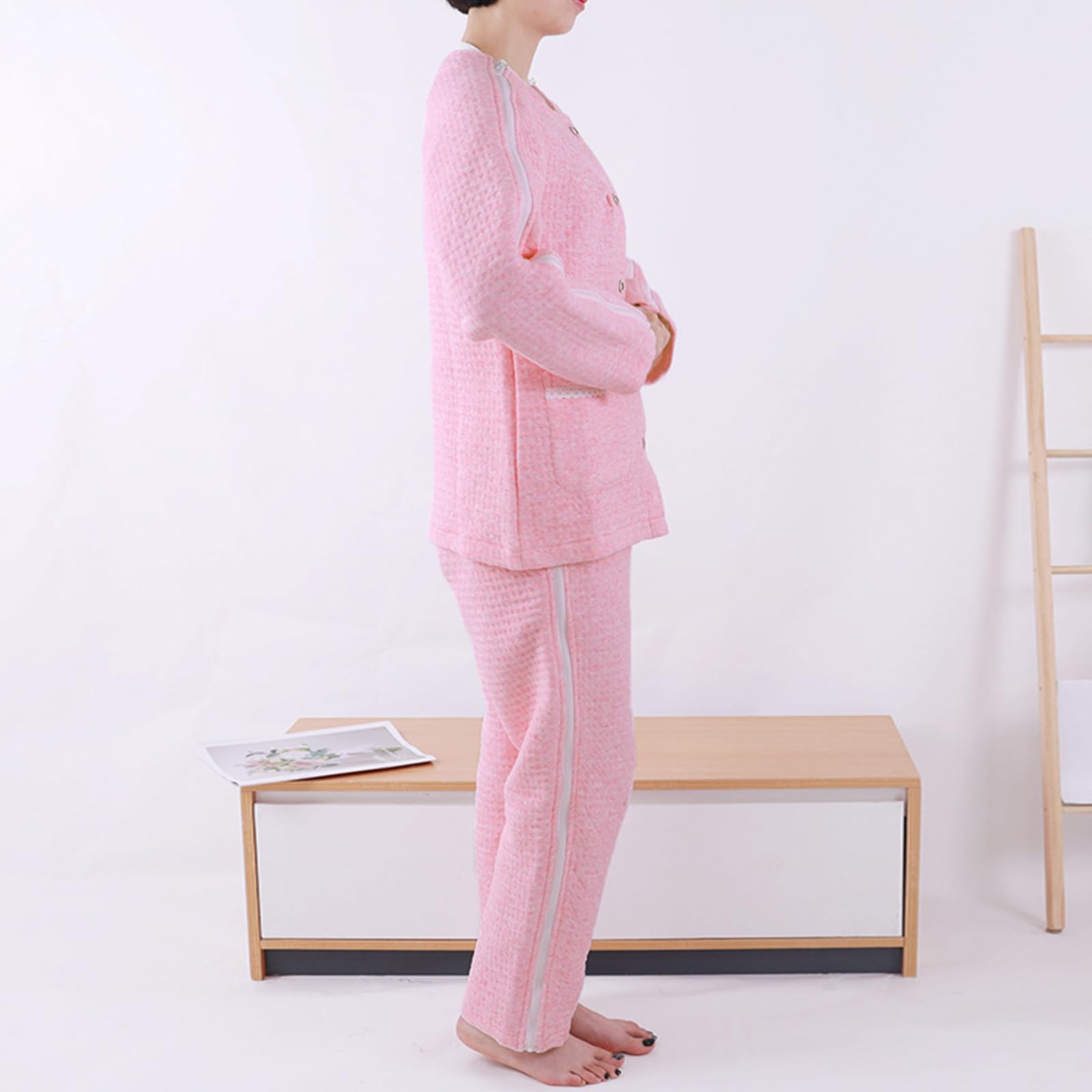 Ropa para el cuidado del paciente, Medical Patient Clothes Tear Away Pink Grey S-XXL(Grijs,Small)
