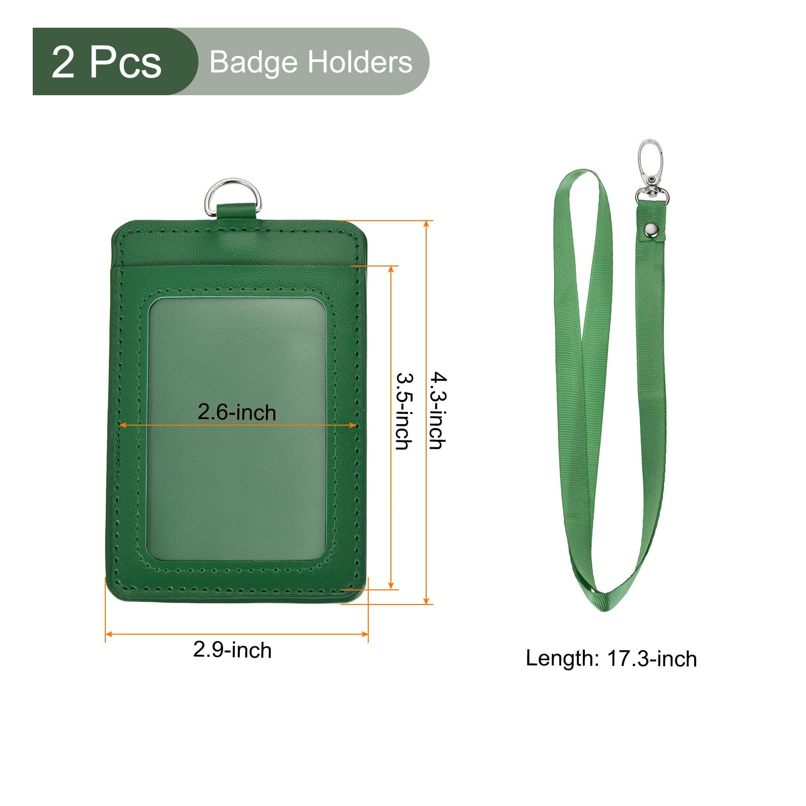 YOKIVE 2 Pcs PU Leather Badge Holder, Waterproof Vertical ID Name Tag Card Holder with Rivet Detachable Lanyard, Lightweight - Image 2