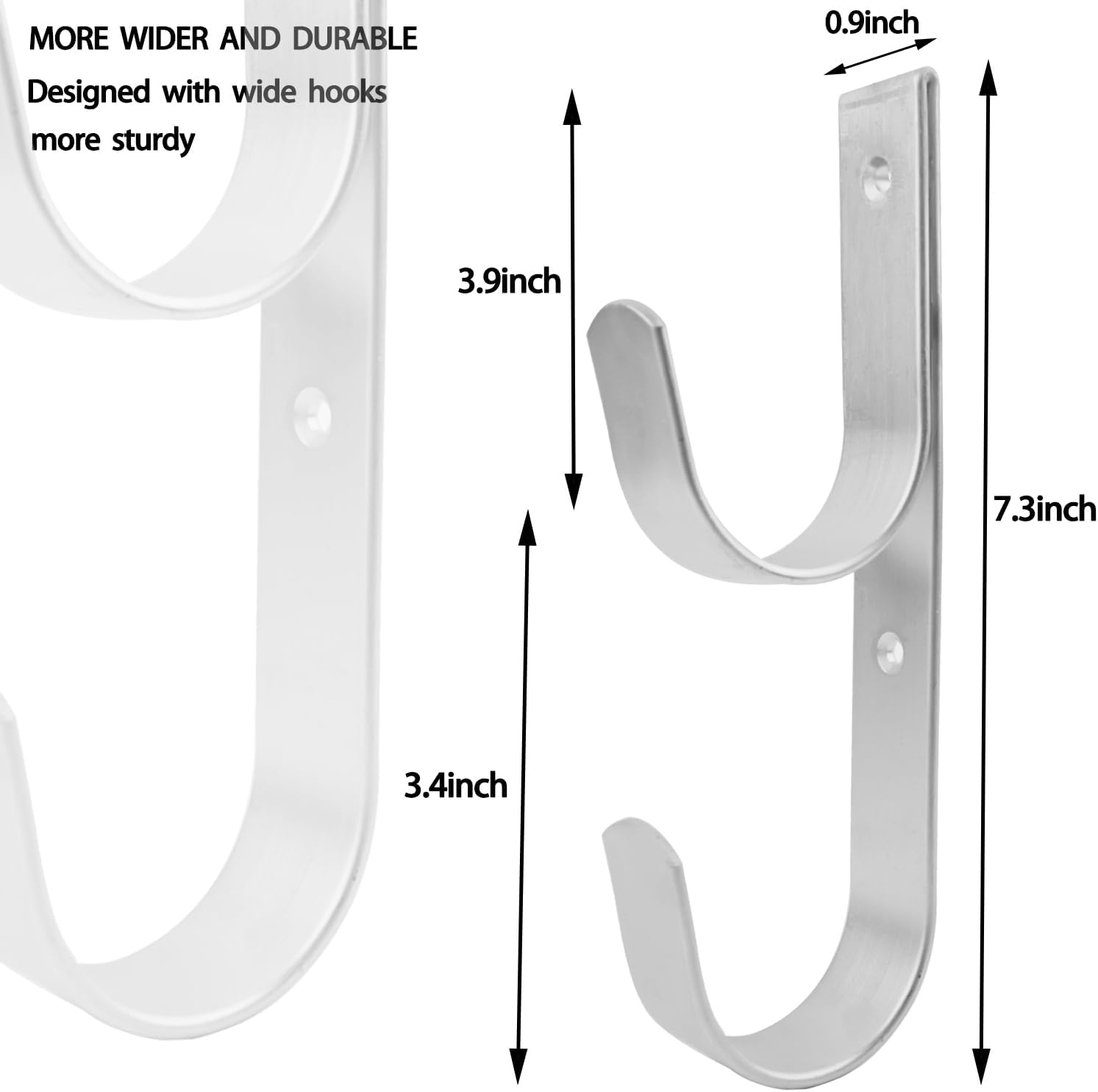 2 PCS Set Wide Pool Pole Hangers Heavy Duty Silver Aluminium Holder Hooks with Screws Perfect Hook Holders for Telescopic Poles,Skimmers,Nets Brushes,Vacuum Hose Etc image 2