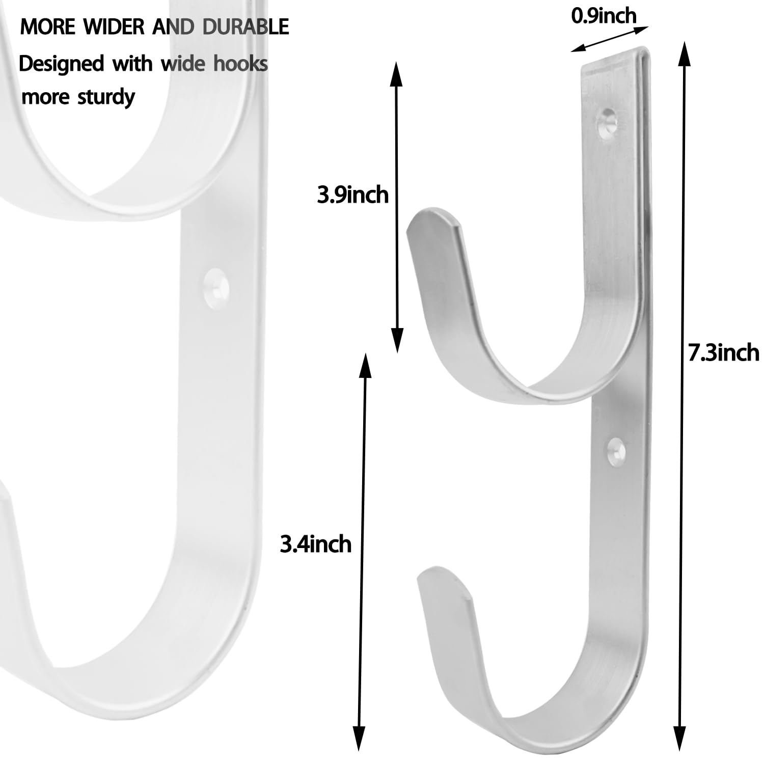 Lot de 2 crochets de fixation larges en aluminium argenté robuste avec vis pour piscine, bâtons télescopiques, écumoires, brosses, tuyaux d'aspiration, matériel de jardin, etc