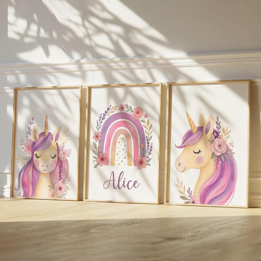 3 Laminas Decorativas Unicornio 30X40CM Poster Personalizado Habitacion Bebe Cuadros Habitacion Bebé Niña Rosa Unicornio Lienzo Decorativo Bebe Infantil Cuadros Personalizados Niña Rosa sin Marco