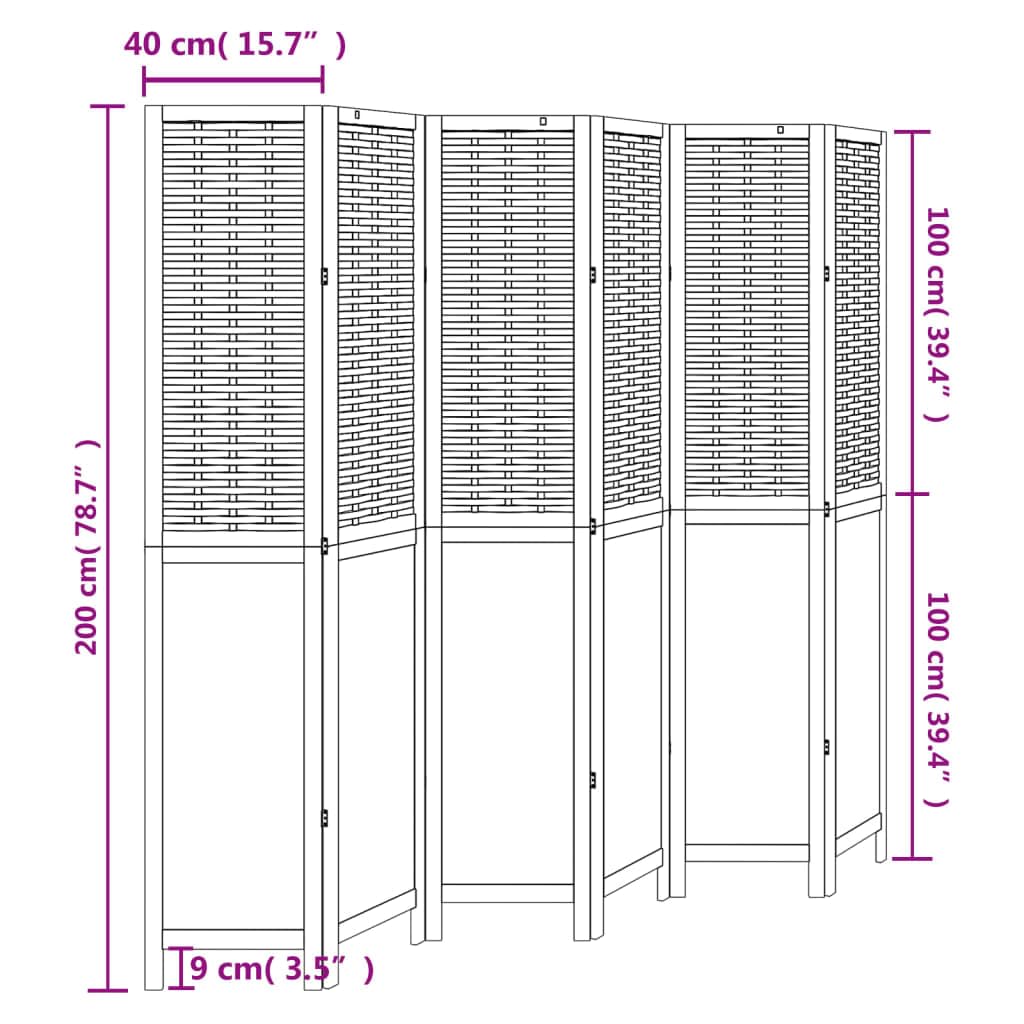 vidaXL Biombo Separador de 6 Paneles Madera Maciza Paulownia Blanco