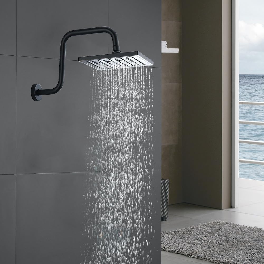 Jenngaoo Brazo de Extensión de Ducha en Forma S, 13 Pulgadas, Acero Inoxidable con Acabado Negro, Brazo para Cabezal de Ducha, Montaje en Pared para Baño Doméstico