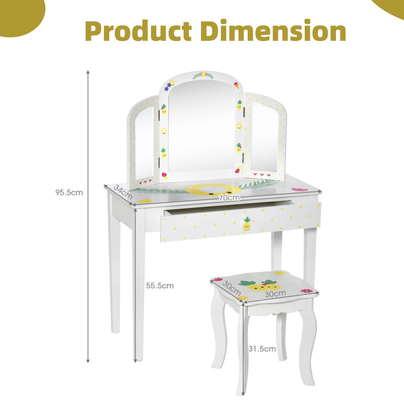 LIFEZEAL Kaptafel voor kinderen, kaptafel met kruk, lade en spiegel, make- uptafel voor kleine meisjes, make-uptafelset, 79,5 x 42 x 106 cm (roze