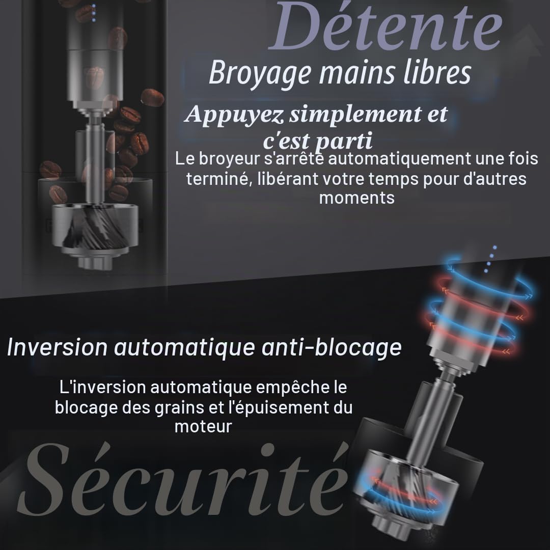 Moulin à café électrique A2 - Noir - Rechargeable - Sans fil - Moulin électrique portable - Pour l'extérieur - Démontage sans outil
