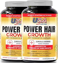 Crescimento Capilar ACELERADO - Power Hair Growth (FÓRMULA AMERICANA) (120 Cápsulas) - USA Sport Nutrition
