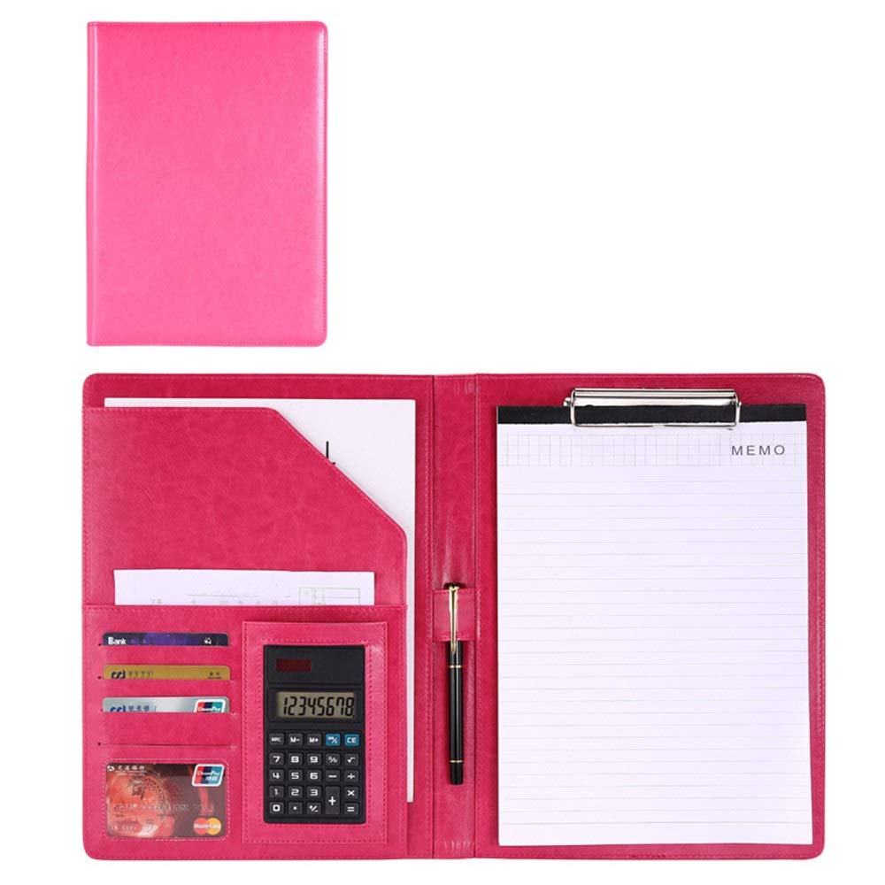 Carpeta para conferencias, portapapeles, papelería, tamaño A4, carpeta de currículum, entrevistas, organizador de documentos legales y tarjetero de visita (rojo rosa, 325 x 250 mm)