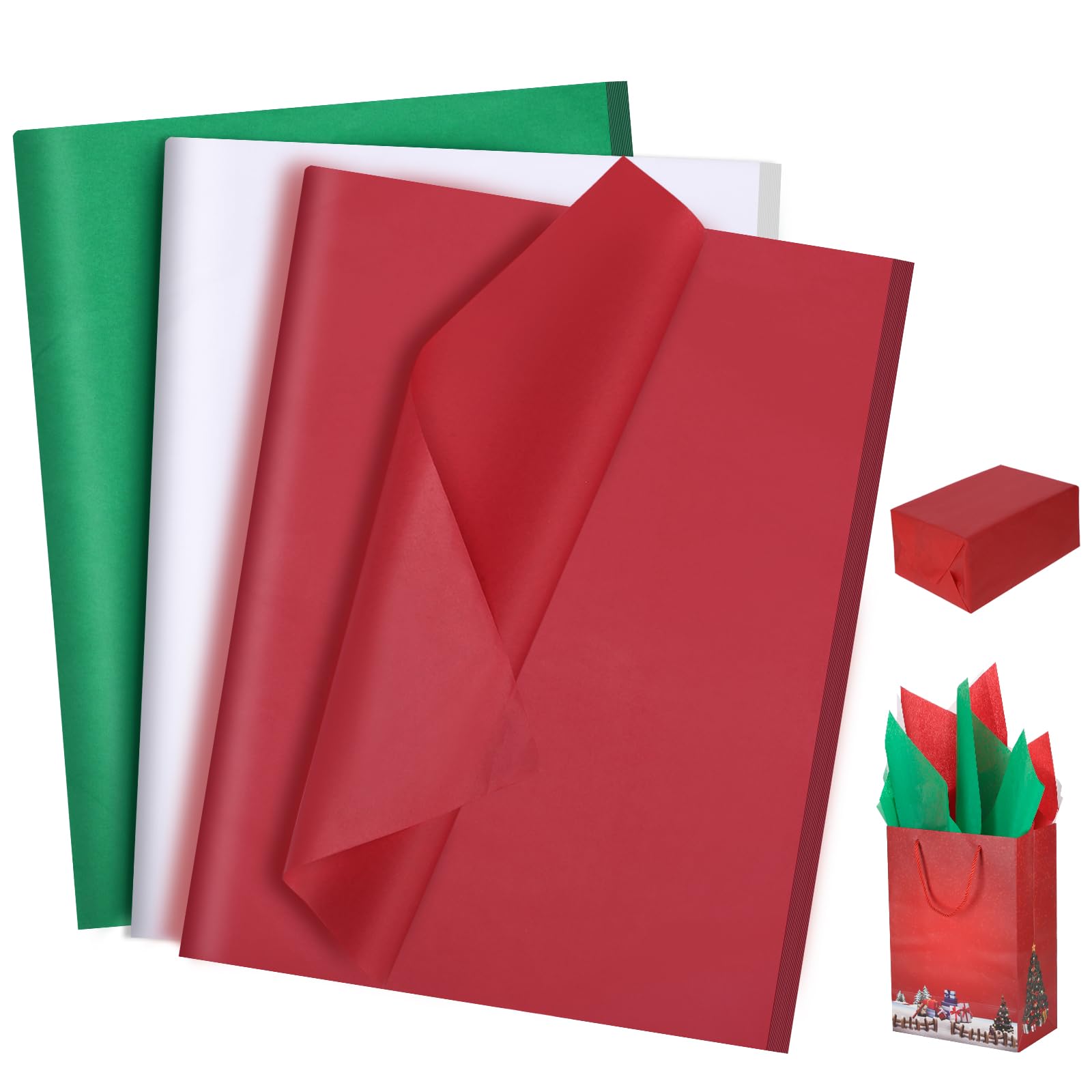 woric 160 Sheets Christmas Tissue Paper for Gift Bags 20 X 14 Inches Red Green White Wrapping Tissue Paper Bulk for Christmas Gift Wrapping Wine Bottles DIY Art Crafts and Holiday Decor