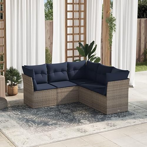 5 Piece Outdoor Patio Sofa Set, Gray Poly Rattan Wicker