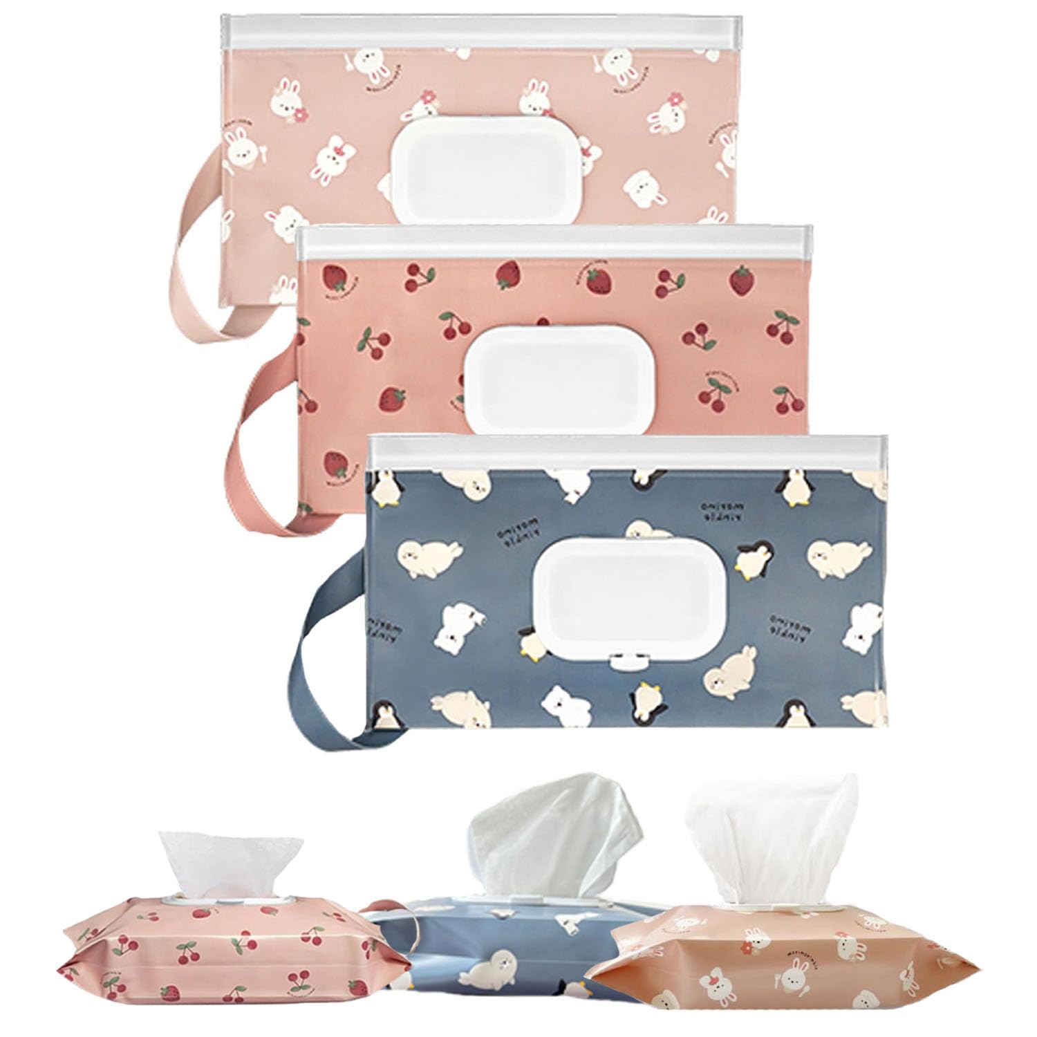 HFHungkeong 3 Pack Baby Wipes Dispenser,Reusable Portable Wipe Holder,Travel Wipes Pouch Baby Wipes Containe,Wet Wipe Bag for Baby or Personal