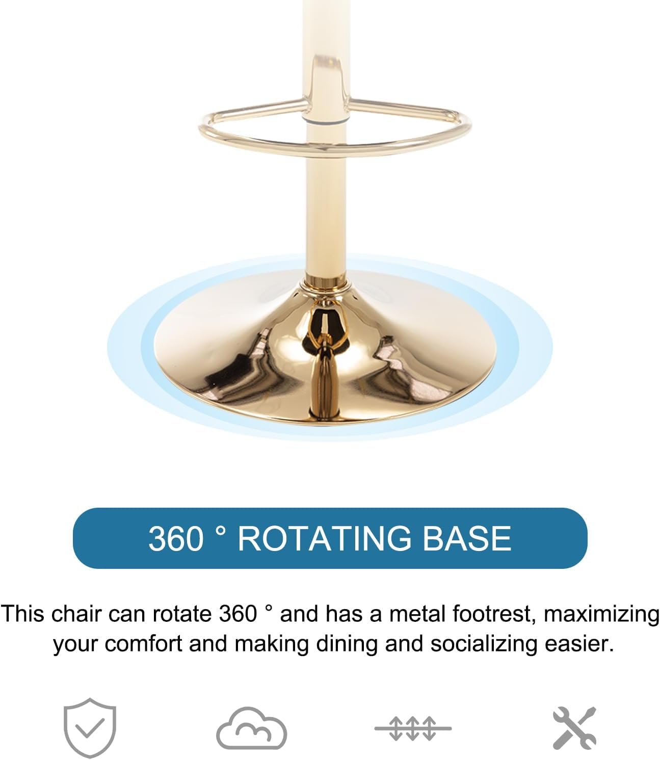 Juego de 2 Taburete de Bar de Terciopelo Taburetes Altos de Cocina Regulables en Altura 60-82cm Giratorio en 360° con Respaldo y Reposapiés Base Dorada Sillas de Bar (Beige-)