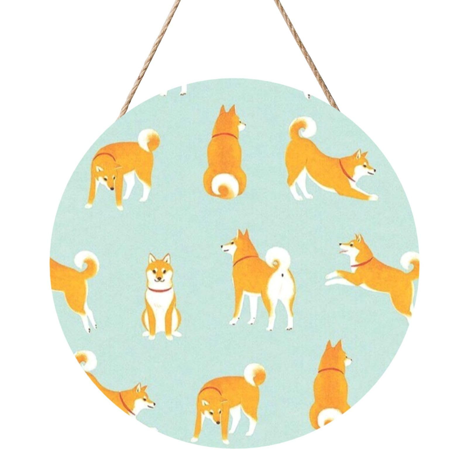 InOmak Cute Shiba Inu Puppy, Round Wood Panel Painting 12 in, Wall Hanging Painting For Home