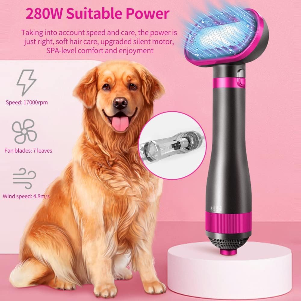 OBEST Sèche-Cheveux 2 en 1 pour Animaux avec Brosse, Poignée Confortable | Sèche-Cheveux Portable de Voyage pour Chiens avec Température Réglable pour Chats et Chiens de Petite et Moyenne Taille