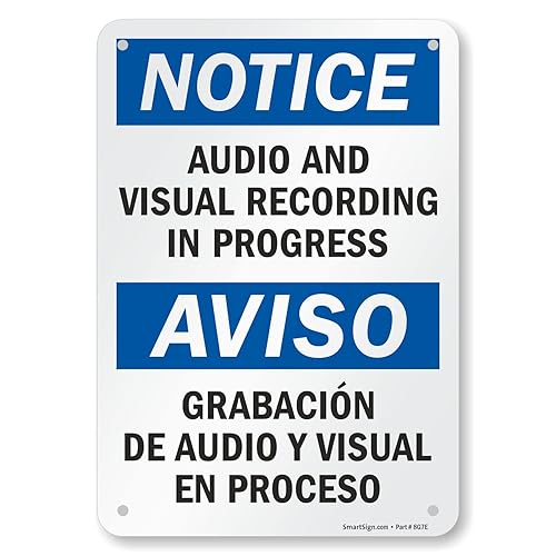 Aviso y visual de audio grabación en el Progreso, aviso Audio y grabacio vissual en señal, 10" x 7"