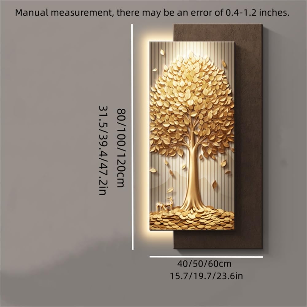 Decoración de Pared 3D, Cuadro de Pared con visión 3D y Luces, Cuadro Moderno para Colgar en la Pared, con Fuente de alimentación enchufable y LED de Alivio, para Entrada y Sala de