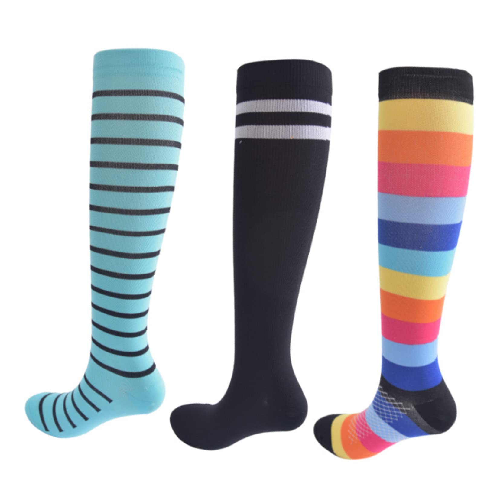 QASD Compression Socks, (3 Pairs) Long Tube Ideal for Running Nursing Circulation, Compression Socks for Men & Women D-S/M
