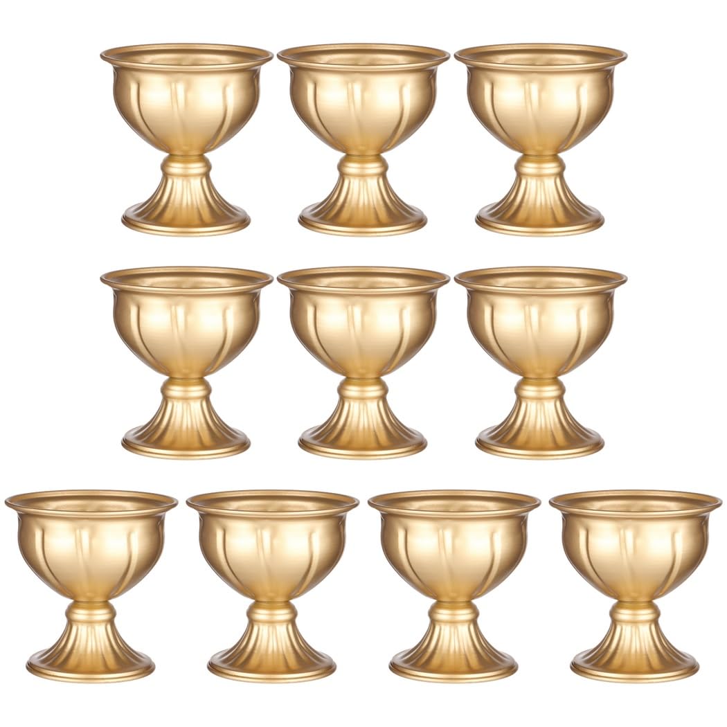 10 STK. Gold Metallvasen, kleine Blumenvasen im Set, 4,9 x 5,1 x 3,9 Zoll, goldene Vasen für Tischdekoration, Mini Metall-Blumentöpfe, Compote Vase für Zuhause, Hochzeit, Party Deko