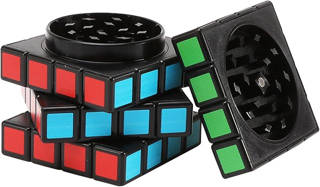 Spespo 4 Pieces 2.3 inch Zinc Alloy Metal Grinder,Spice Grinder with Pollen Catcher and Magnetic Lid (Magic Cube Shape)