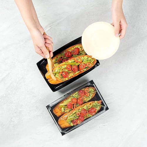 Miniatura 6 de Restaurantware Matsuri Vision - Bandejas de sushi medianas de 8 x 5 x 1.5 pulgadas, 100 cajas de embalaje de sushi a prueba de grasa, tapas que se