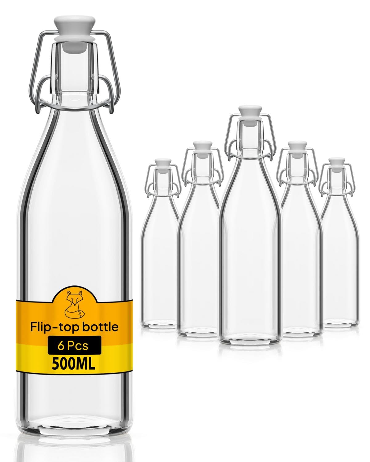 gouveo Set van 6 ronde glazen flessen met beugeldop