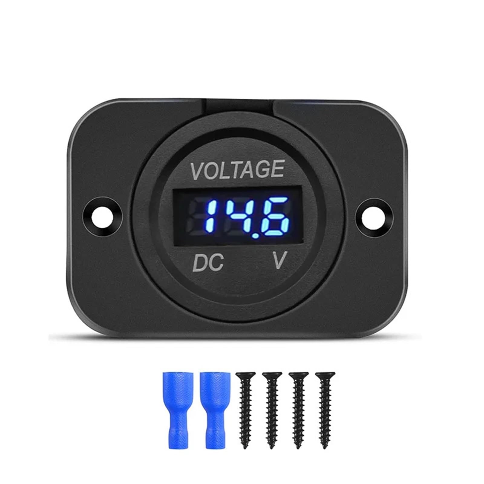 Misuratore di tensione digitale DC 12-24V Misuratore rotondo con pannello di visualizzazione digitale for auto, moto, barca(Blue)