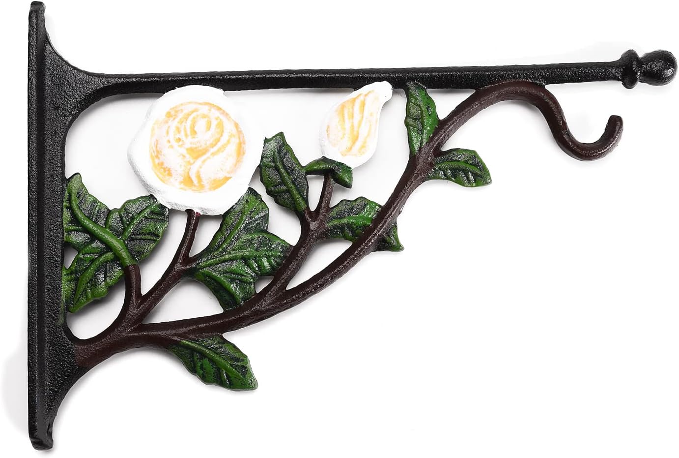 BRASSTAR Cast Iron Hanging Hook White Rose Pattern Durable Wall Bracket for Hanging Flower Pot, Wind Chimes, Bird Feeders, Wind Spinners Indoor & Garden Rustic Decoration TQGJPT167
