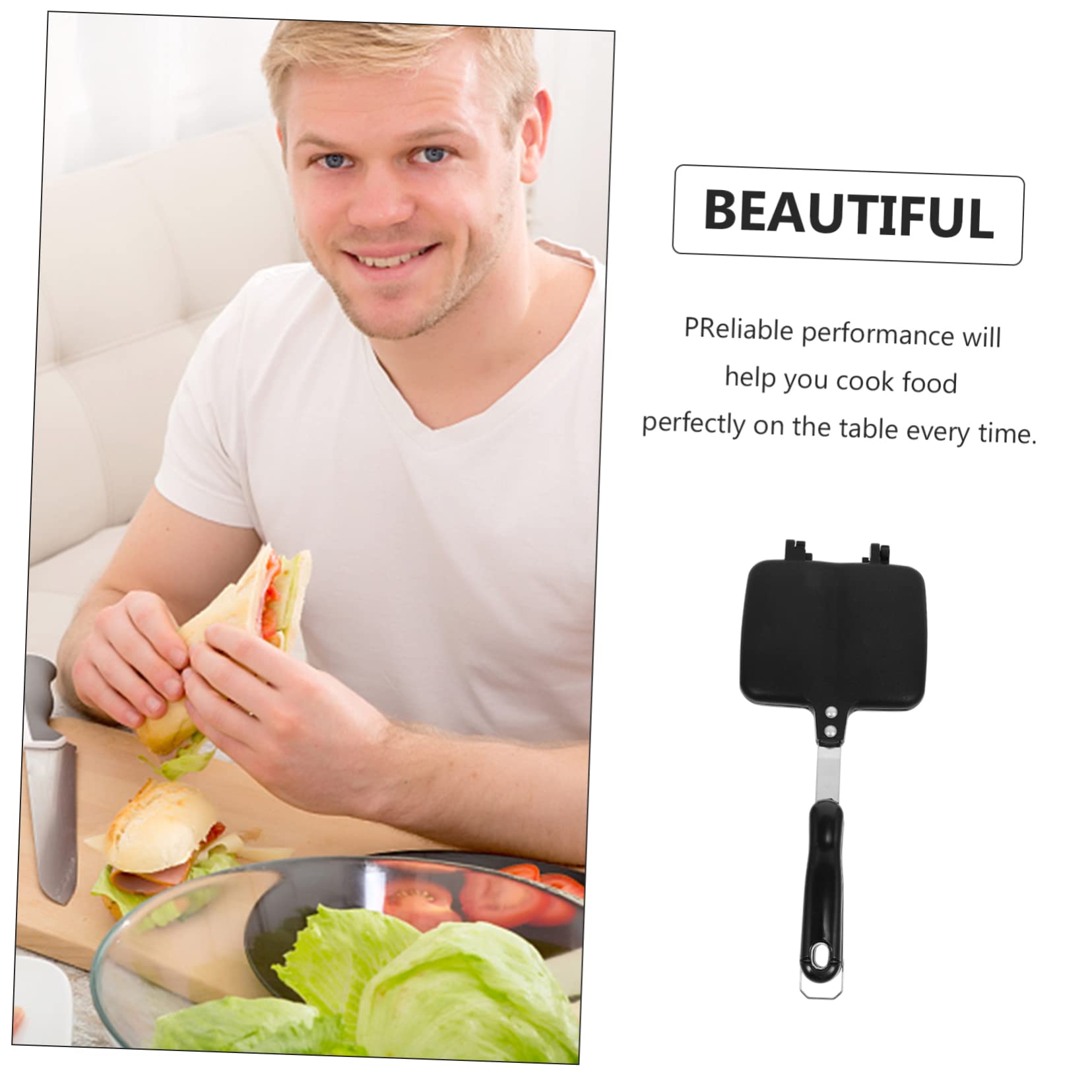FELTECHELECTR Easy to Use Double-sided Heating Grill Pan Sandwich Maker Non-stick Bread Frying Plate