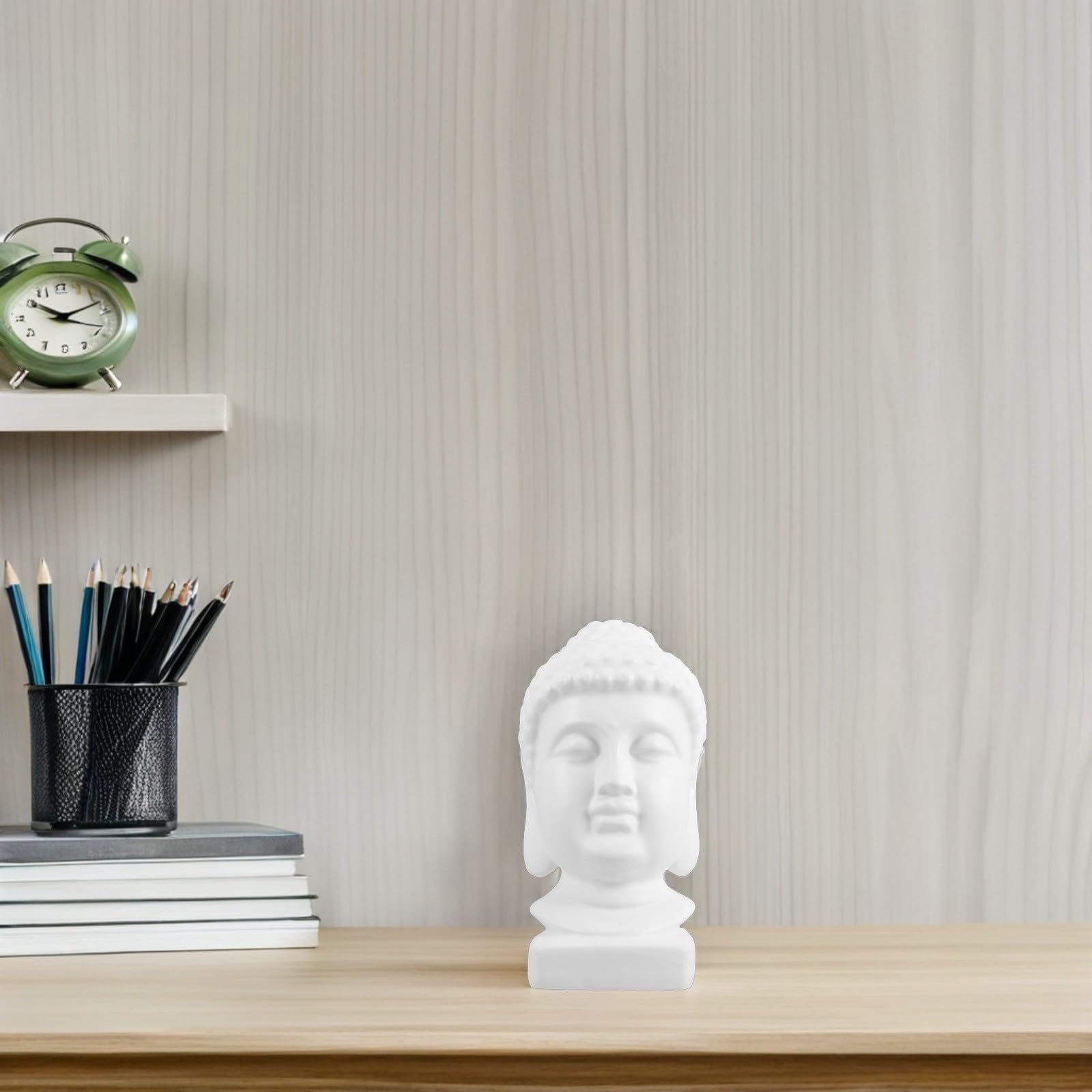 Tofficu Escultura Detalles Intrincados en Resina de Cabeza de Buda de Color Claro para Decoración del Hogar y Espacios de Meditación en Ocasiones Obsequios