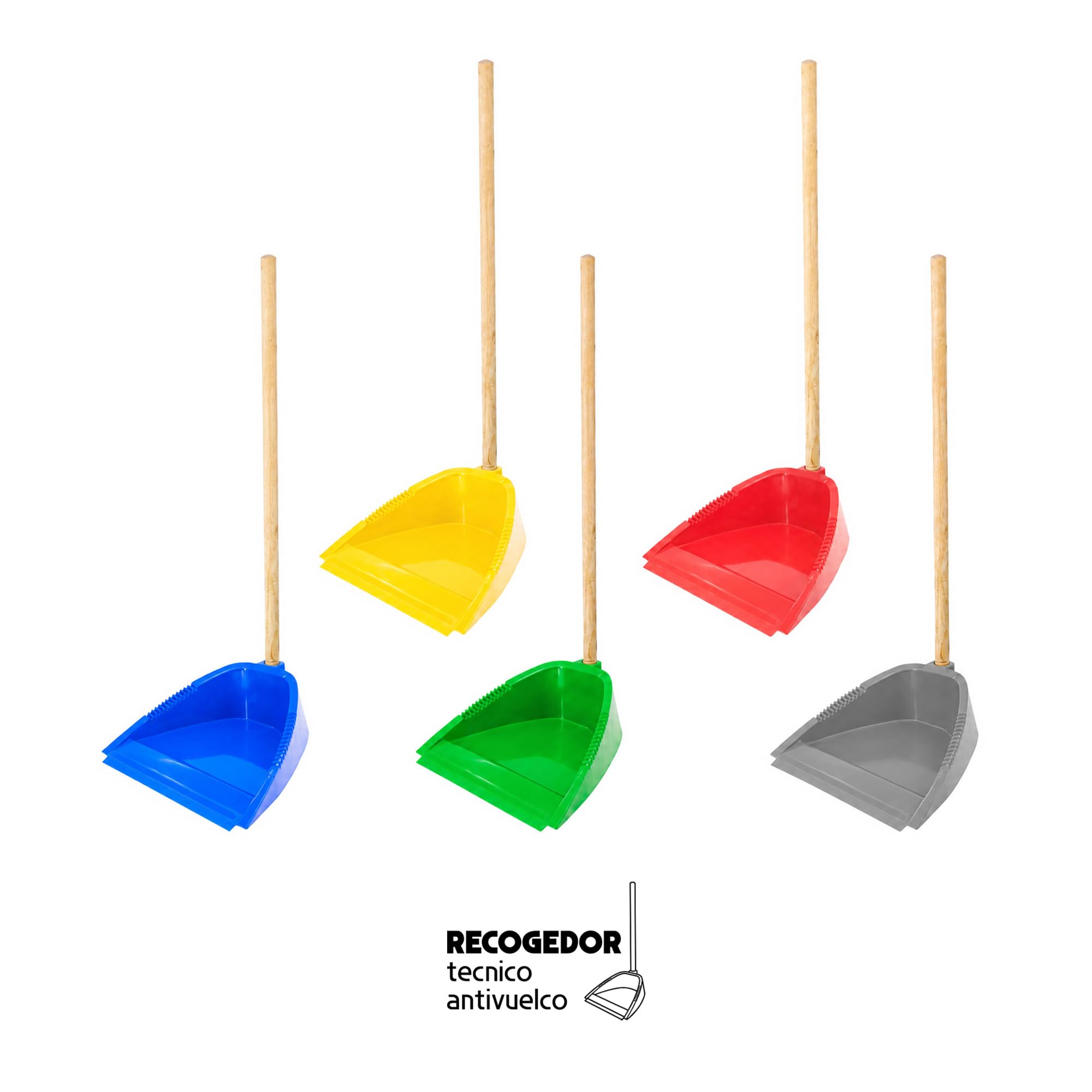 Pamex - Recogedor Tecnico Antivuelco con Palo Madera - 24 Unidades (Rojo)