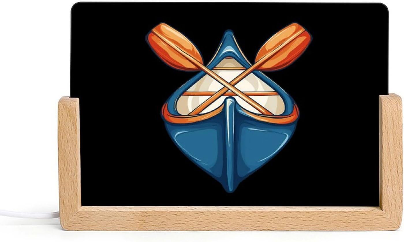 Paddling Canoe Rower Canoer Rowing Paddler Night Light for Bedroom LED Bedside Table Lamp with Wood Base