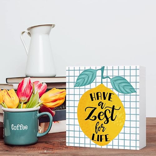 Miniatura 5 de Divertido letrero de madera con texto en inglés Have a Zest for Life con texto en inglés Have a Zest for Life de madera de limón, decoración de