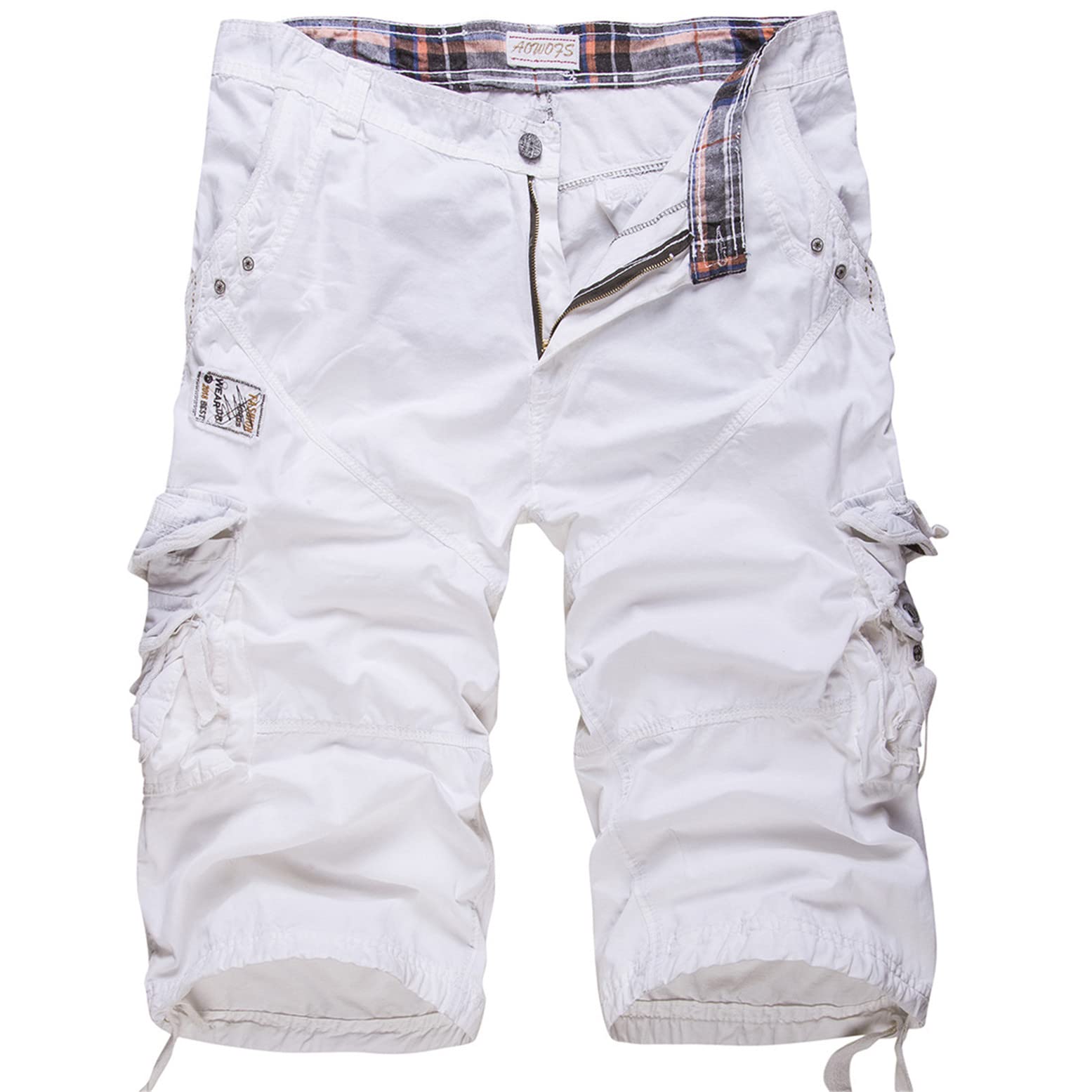 YOSICIL Hombre Verano Bermuda Algodón con Múltiples Bolsillos Pantalones Cortos Cargo Color Sólido Tallas Grandes Pantalón Corto de Deporte Casual Diario Cómodo