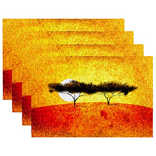 Shrahala African Vintage Decorative Placemats Africa African Motive Ethnic Retro Vintage Oil Landscape Washable Rectangle Placemats for Dining Table Kitchen Table Round Table Outdoor Set of 4