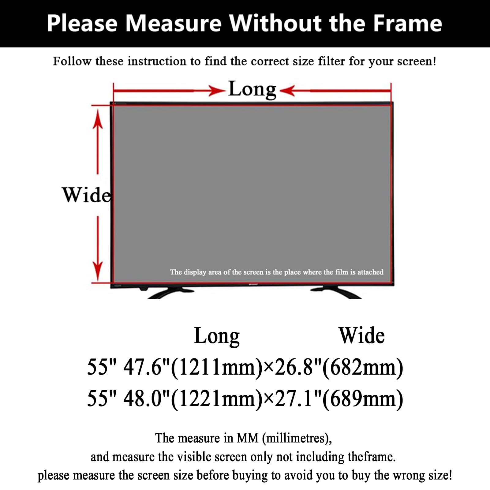 55-Zoll TV-Displayschutz – Extrem Stoßfest Transparent Und Entspiegelt – Matte Anti-Reflex-Folie – Geeignet zur Filterung Von Blaulicht,55” 1211 * 682mm