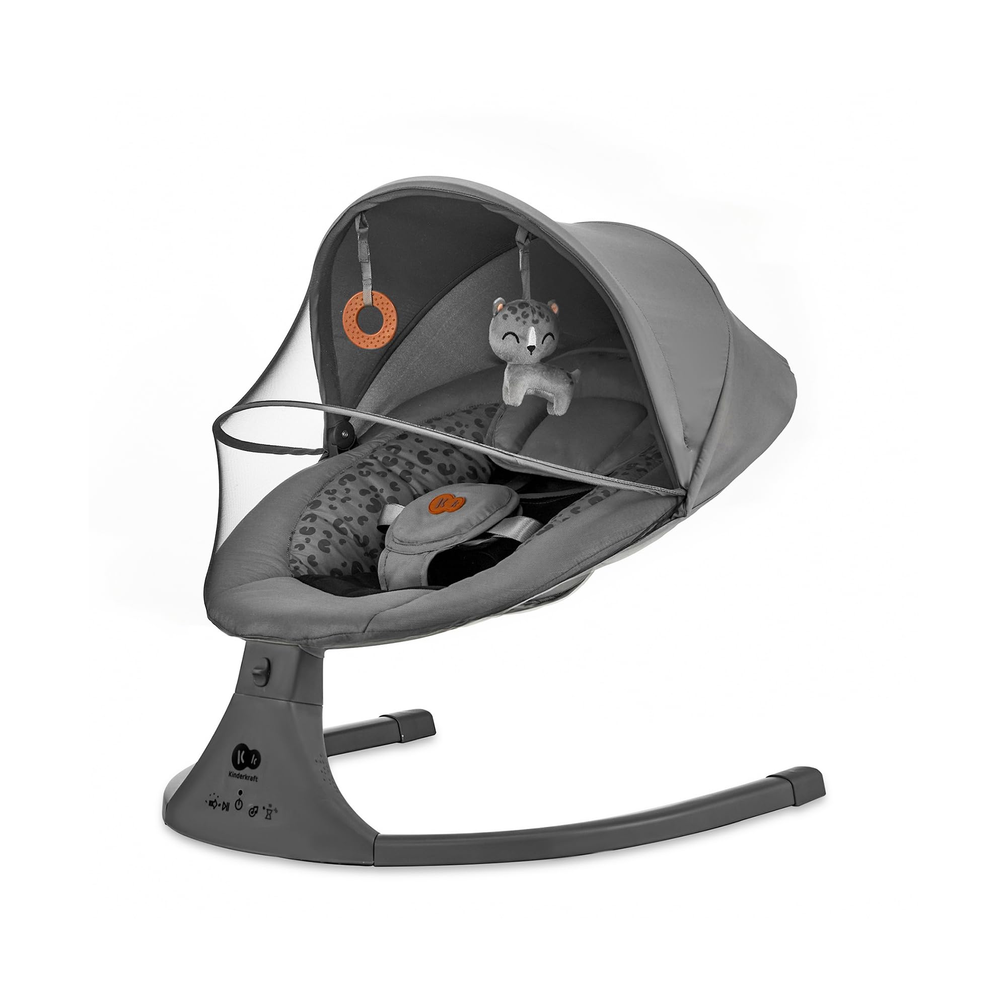 Kinderkraft LUMI 2 Transat bébé, Balancelle bebe electrique de La Naissance à 9 Mois, Réglable hauteur, 5 modes du balancement, 12 mélodies, Arche avec jouets, Gris foncé