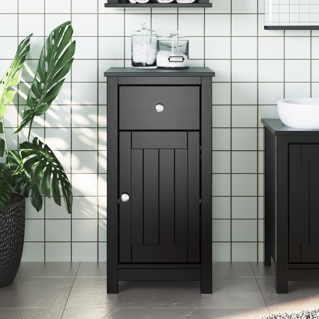 Bathroom Cabinet Black Solid Pine Wood Medium Size 15.7x13.4x31.5 in with Drawer and Door Storage, Modern Minimalist Vanity Set for Bathroom Furniture and Storage