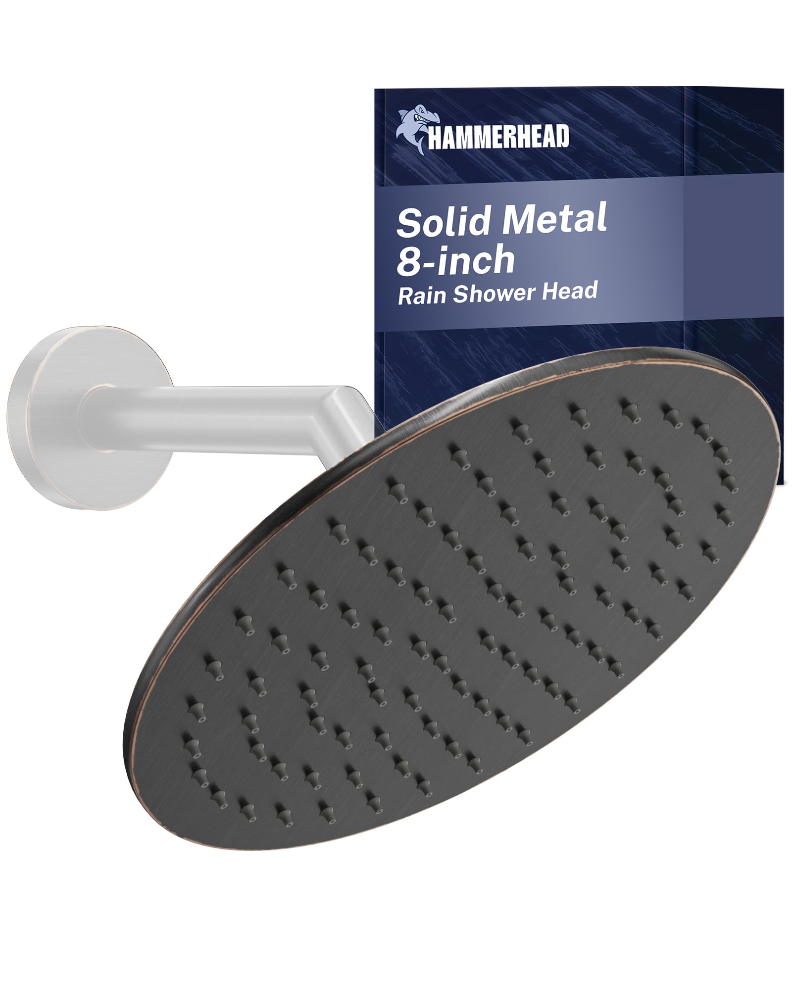 HammerHead Showers Solid Metal Round 8 Inch Rainfall Shower Head, High Flow Shower Head Optimized for Pressure, Oil Rubbed Bronze, 2.5 GPM