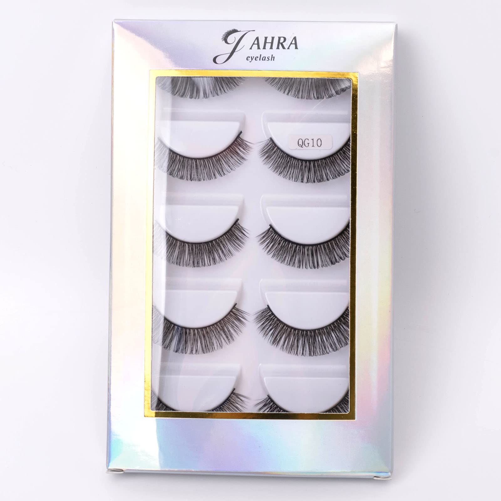 Jahra5 Pairs Russian False Eyelashes, Russian Strip Lashes D Curl Fluffy 3D Faux Mink Lashes 15MM Wispy Fake Eyelashes Natural Look Eyelash Extension