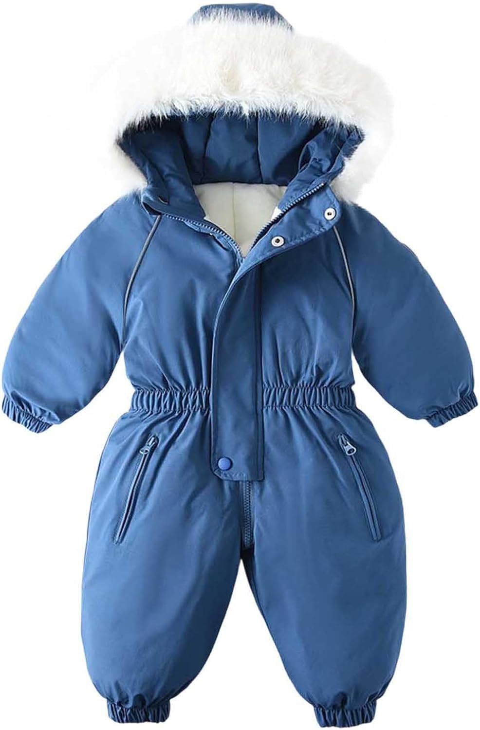 Kids Snow Suits Winter Toddler Girls Boys Thicken Ski Jumpsuit with Fleece Hood Warm Elastic Waist Playsuit Overalls