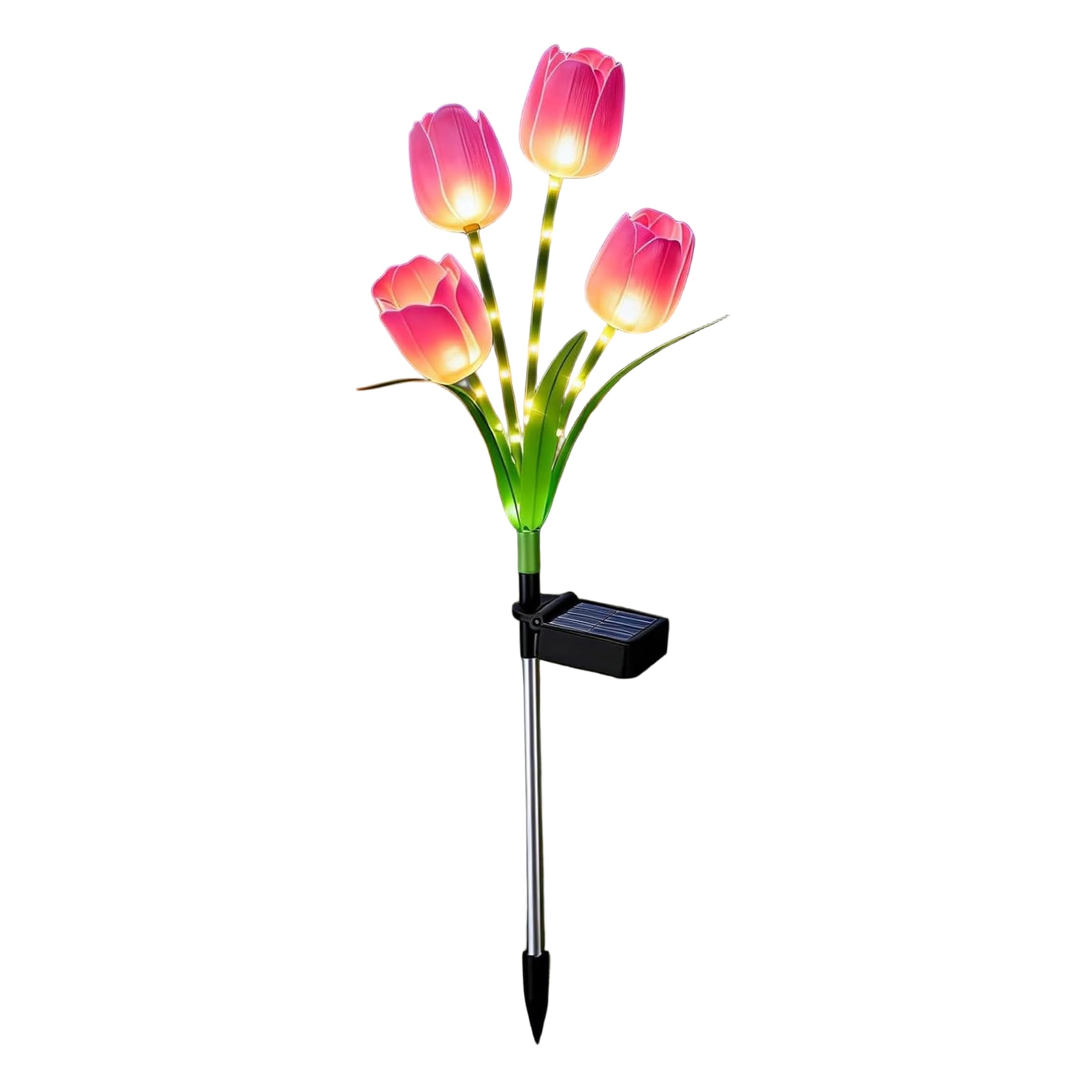 Goutdori Solar Flowers 4 Head Tulips Garden Stake Waterproof Warm Light for Yard Pathway Garden Decor Style 3 28x10in