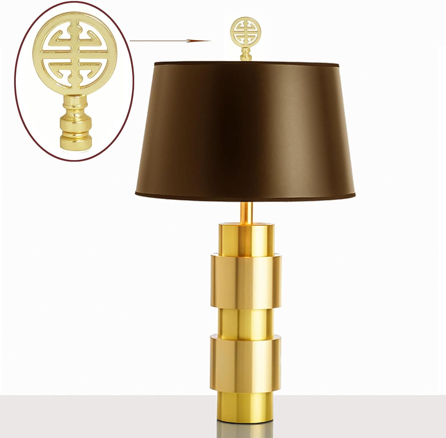 GY & CK® Lamp finials Oriental lampshade finial knob Happiness Symbol lamp shade Decoration Finial Top Lamp Parts, Set of 2 (Brass)