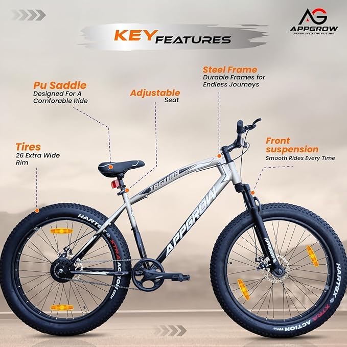Image of Appgrow Fat tyre Cycle in Jaguar Frame with Fat Tyres of 26 * 400 with Front Suspension Fork with Dual disc Brakes in Single Speed