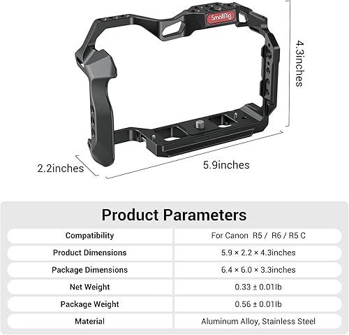 Miniatura 8 de SmallRig Jaula R5 / R5 C / R6 para Canon R5 R6 R5 C, estabilizador de plataforma DSLR de aleación de aluminio con zapata fría, agujeros roscados de