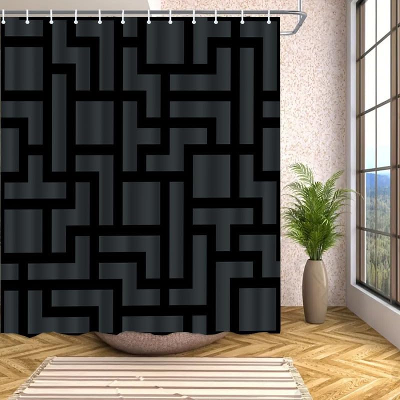 Rideau de douche géométrique 250x200 cm en polyester imperméable