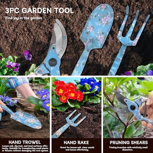 Evertools 3piece Printed Garden Tool Set, Heavy Duty Aluminum Gardening Tool Kits Including Hand Rake, Pruning Shear and Trowel for Indoor & Outdoor Use, Ergonomic Handle, Perfect Gardening Gift - Image 3