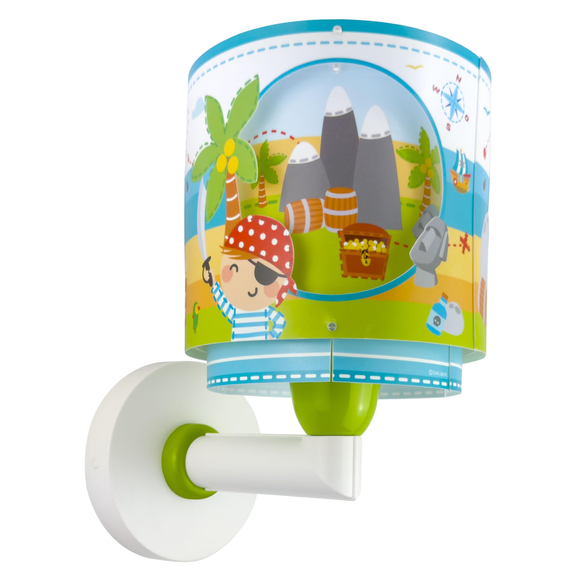 Dalber Lámpara Aplique Pared Infantil Isla Pirata | Lámpara aplique de pared con instalación directa a la corriente o mediante cable con interruptor incluido.