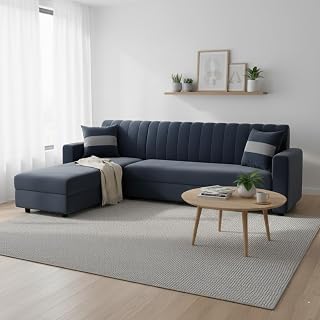 FURNY Oliver 4 Seater Fabric LHS L Shape Sofa Set (Dark Grey) 4-Person Seating with Premium Velvet Finish | Ideal for Livi... Price In India